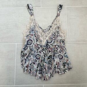 Free people floral lace trim tank top